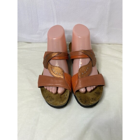 Naot Kimberly Orange Leather Slide Comfort Wedge Rhinestone Sandal Womens 9/40 - Picture 5 of 8
